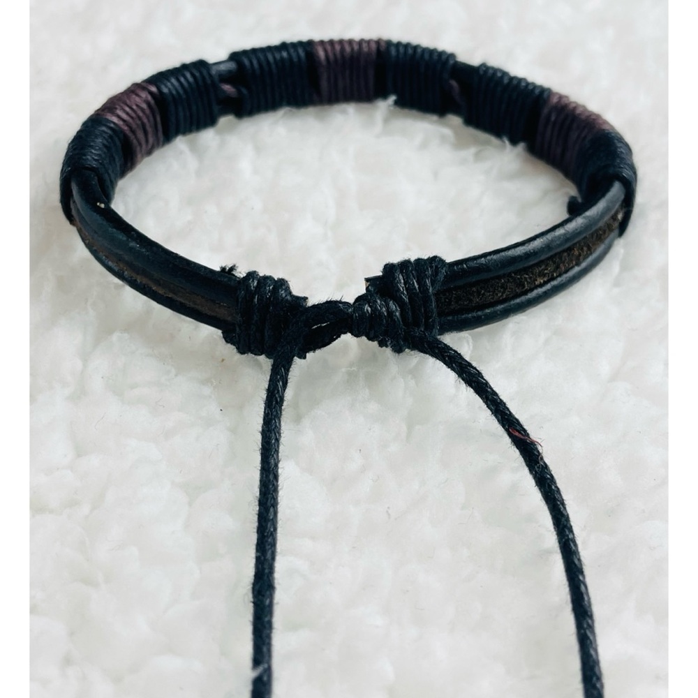 Black/Brown Woven Adjustable Unisex Bracelet - Picture 2 of 8